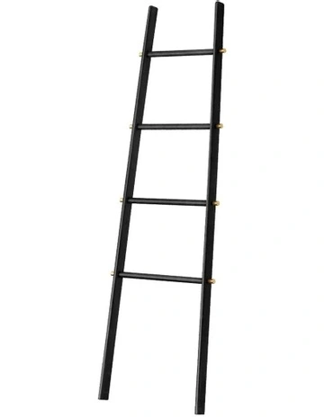 Furb 4-Tier Rubber Wood Freestanding Rack Towel Ladder in Black