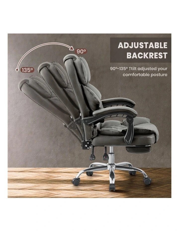 Ergonomic Reclining Adjustable Office Desk Chair Footrest in Black image 5