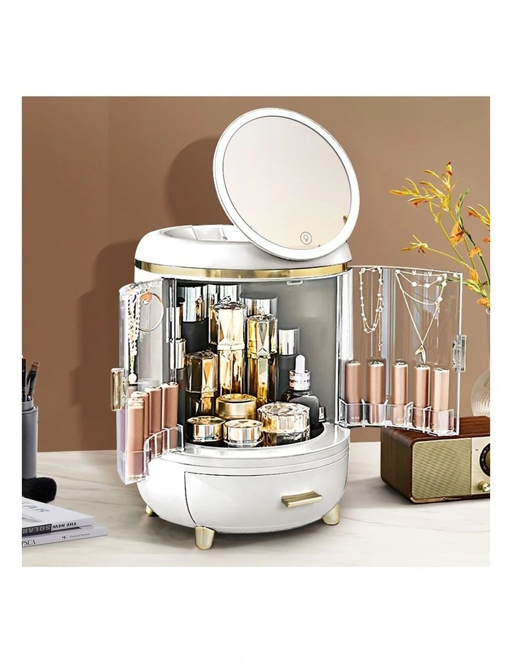 Jewellery Box Holder With LED Mirror in White image 2