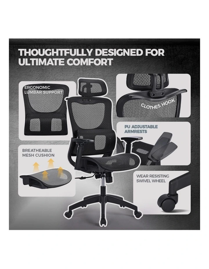 Ergonomic Tilt Fabric Office Computer Mesh Chair in Black image 7