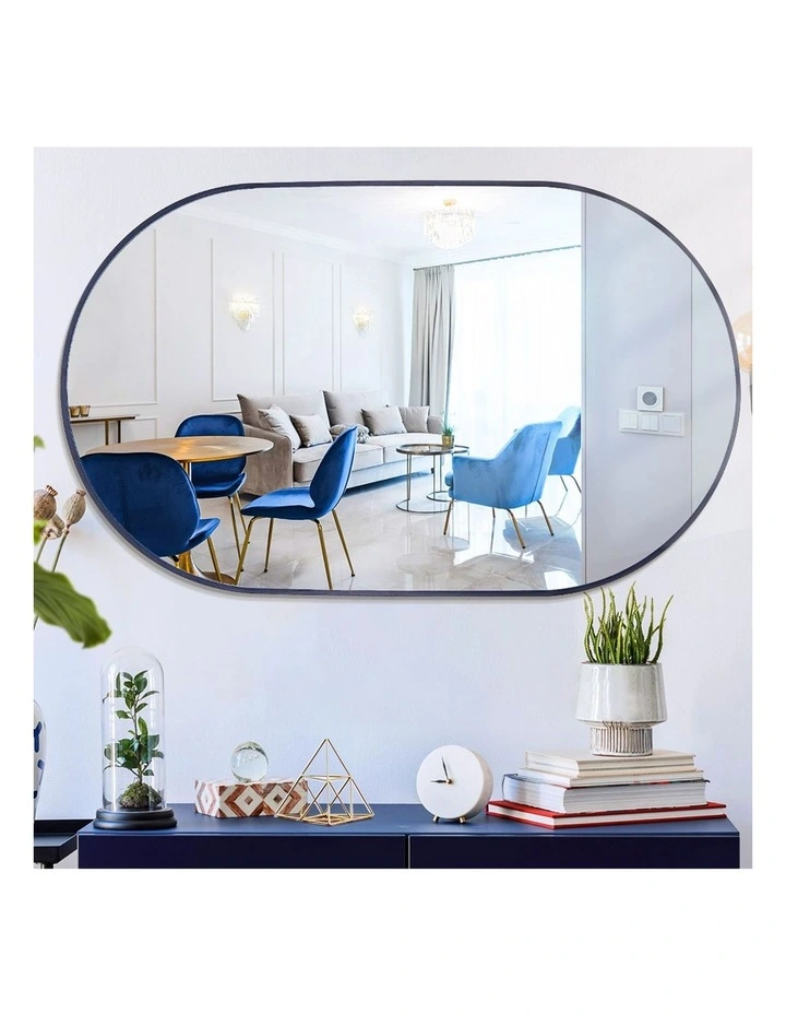 Oval Aluminum Frame Mirror in Black image 2