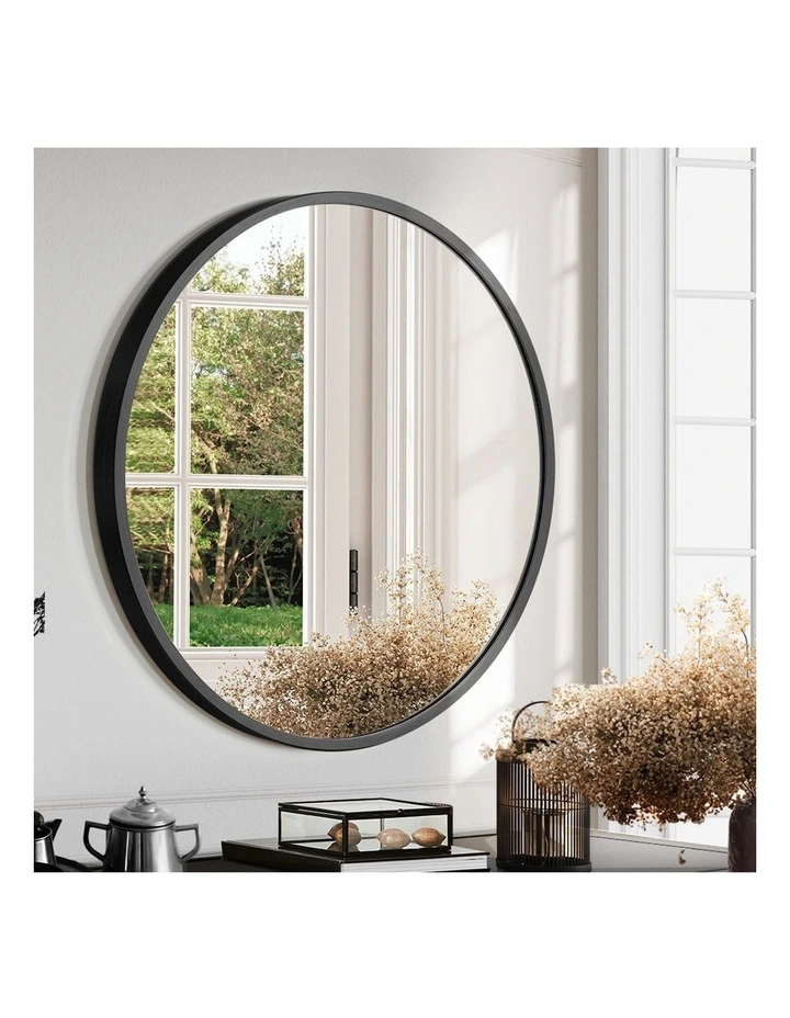 Round Aluminum Frame Mirror 60cm in Black image 2
