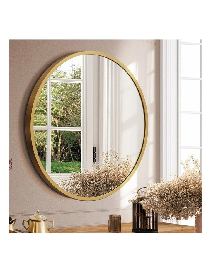 Aluminum Frame Round Wall Mirror 80cm in Gold image 2