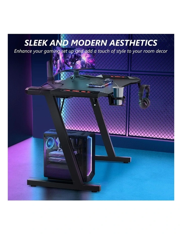 RGB Carbon Fiber Computer Office Z Shaped Desk 120cm in Black image 5