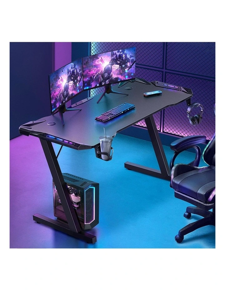 RGB Carbon Fiber Computer Office Z Shaped Desk 140cm in Black image 2