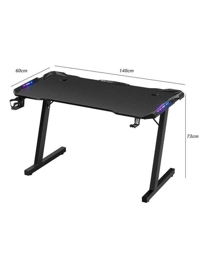 RGB Carbon Fiber Computer Office Z Shaped Desk 140cm in Black image 3