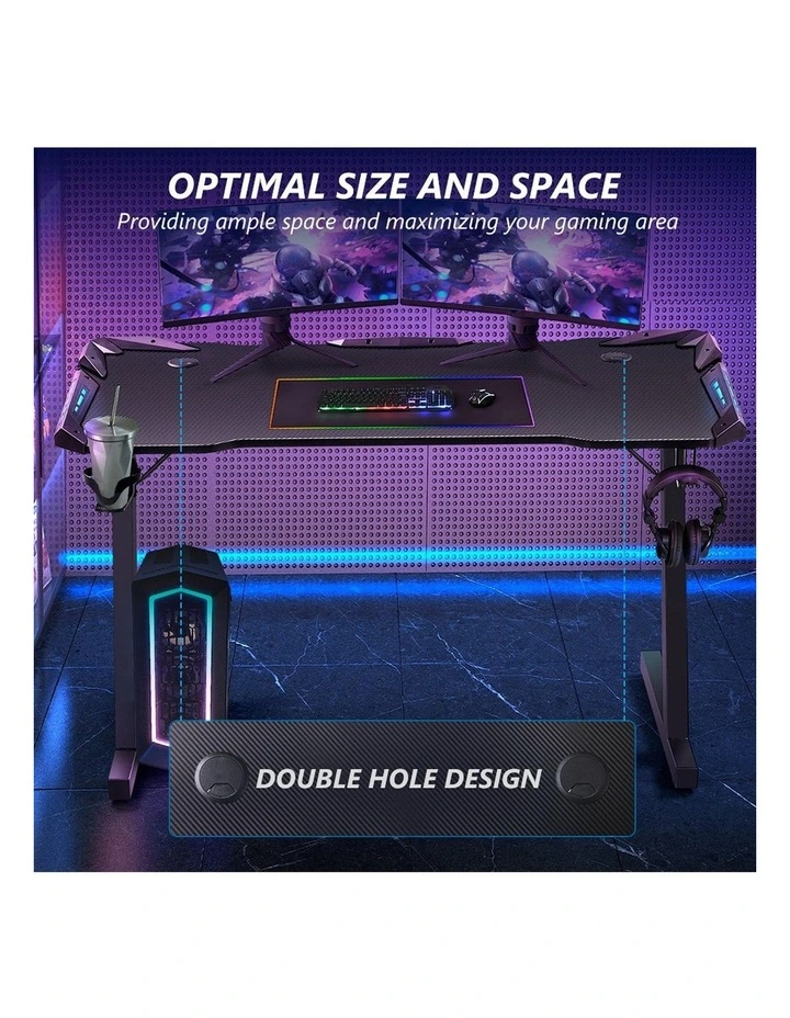 RGB Carbon Fiber Computer Office Z Shaped Desk 140cm in Black image 4