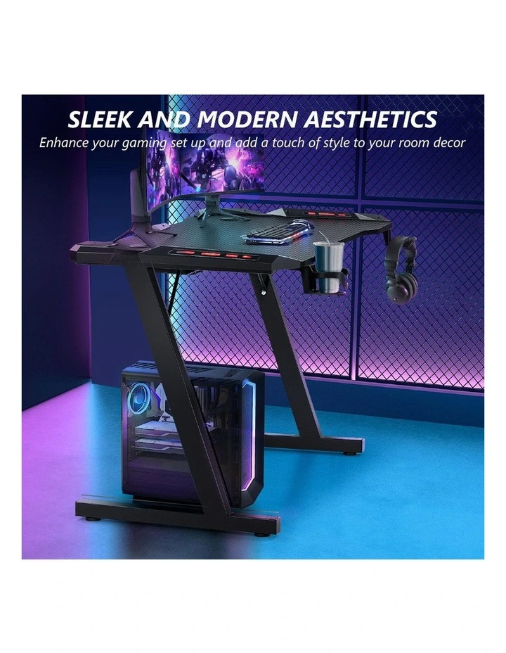 RGB Carbon Fiber Computer Office Z Shaped Desk 140cm in Black image 5