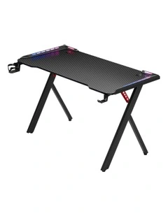 RGB LED Carbon Fiber Computer Office X Shaped Desk 120cm in Black