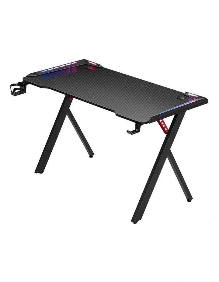RGB LED Carbon Fiber Computer Office X Shaped Desk 120cm in Black image 1