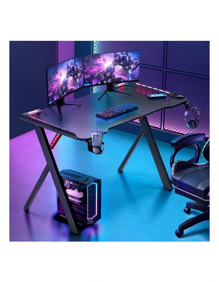 RGB LED Carbon Fiber Computer Office X Shaped Desk 120cm in Black image 2