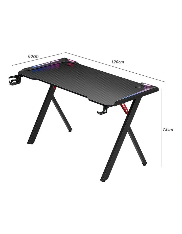 RGB LED Carbon Fiber Computer Office X Shaped Desk 120cm in Black image 3