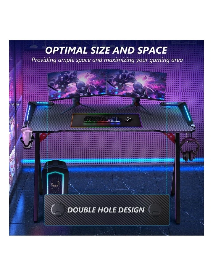 RGB LED Carbon Fiber Computer Office X Shaped Desk 120cm in Black image 4