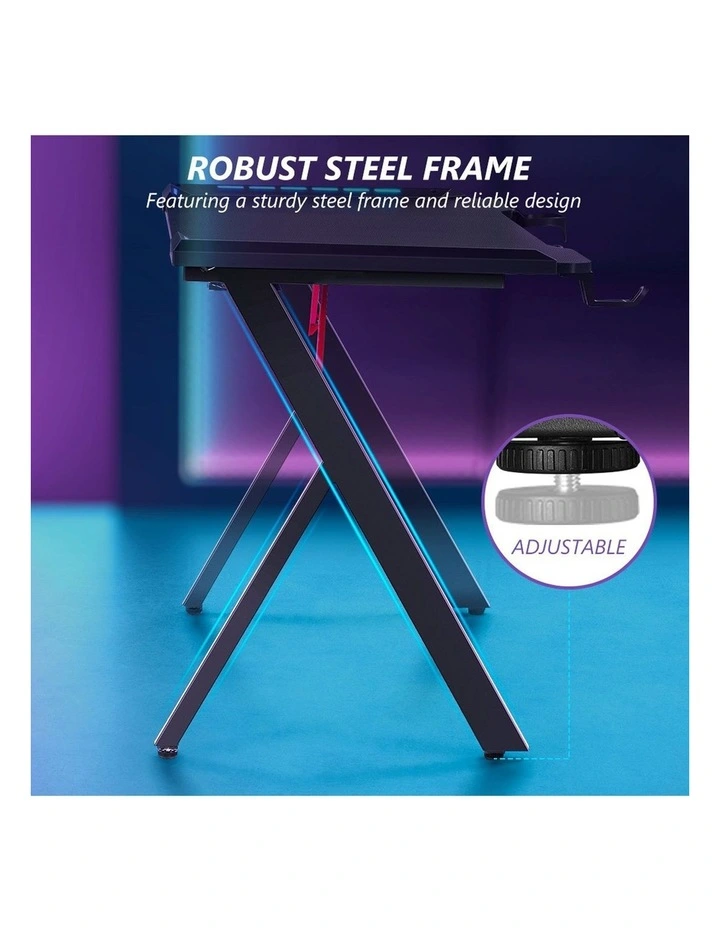 RGB LED Carbon Fiber Computer Office X Shaped Desk 120cm in Black image 6