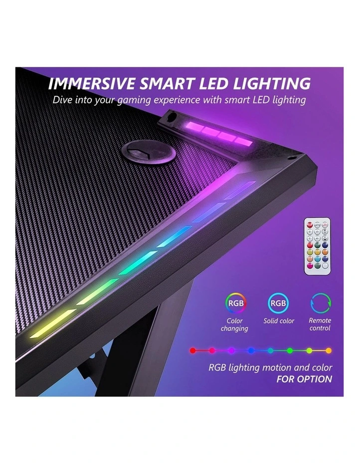 RGB LED Carbon Fiber Computer Office X Shaped Desk 120cm in Black image 7