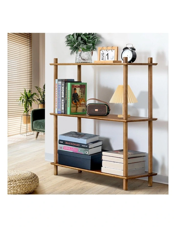 Narrow Hallway Wood Console Table Behind Sofa Walnut 3-Tier Shelves in Brown image 2