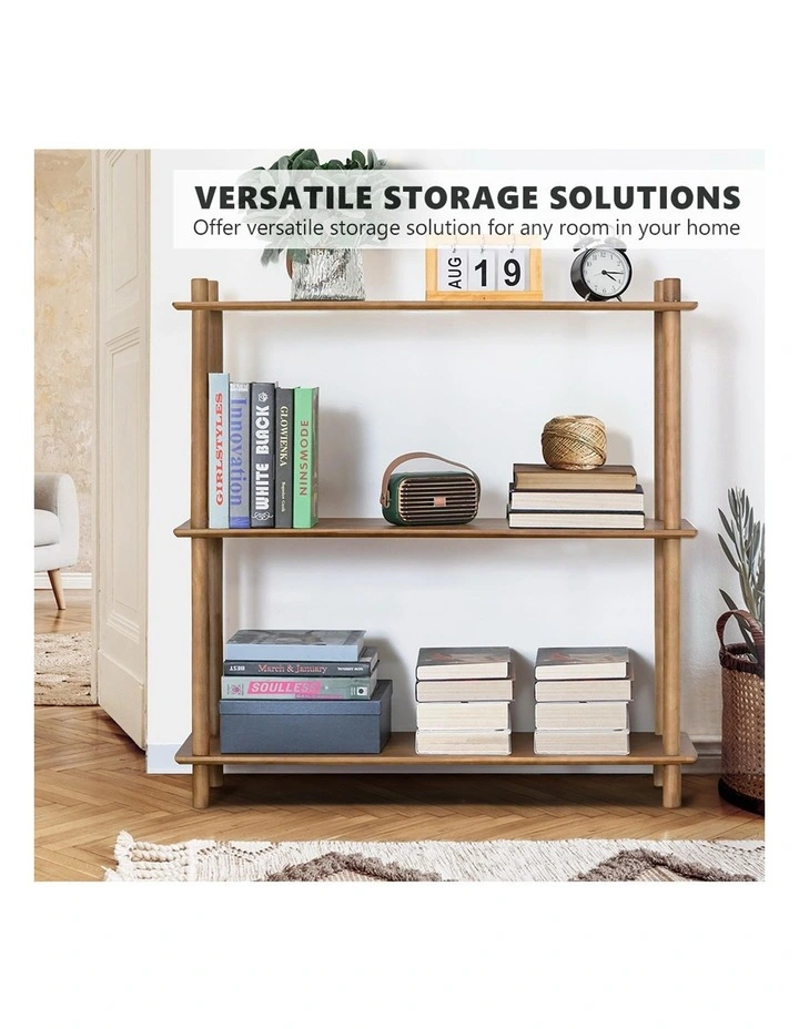 Narrow Hallway Wood Console Table Behind Sofa Walnut 3-Tier Shelves in Brown image 4