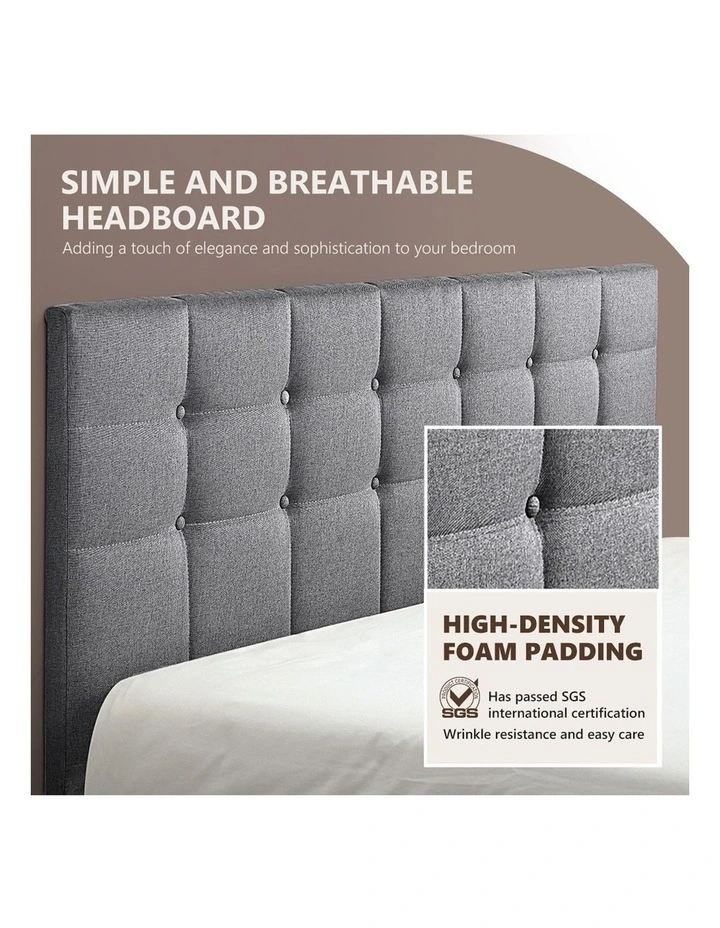 Double Platform Bed Frame With Upholstered Headboard Strong Wooden Slats in Gray image 5