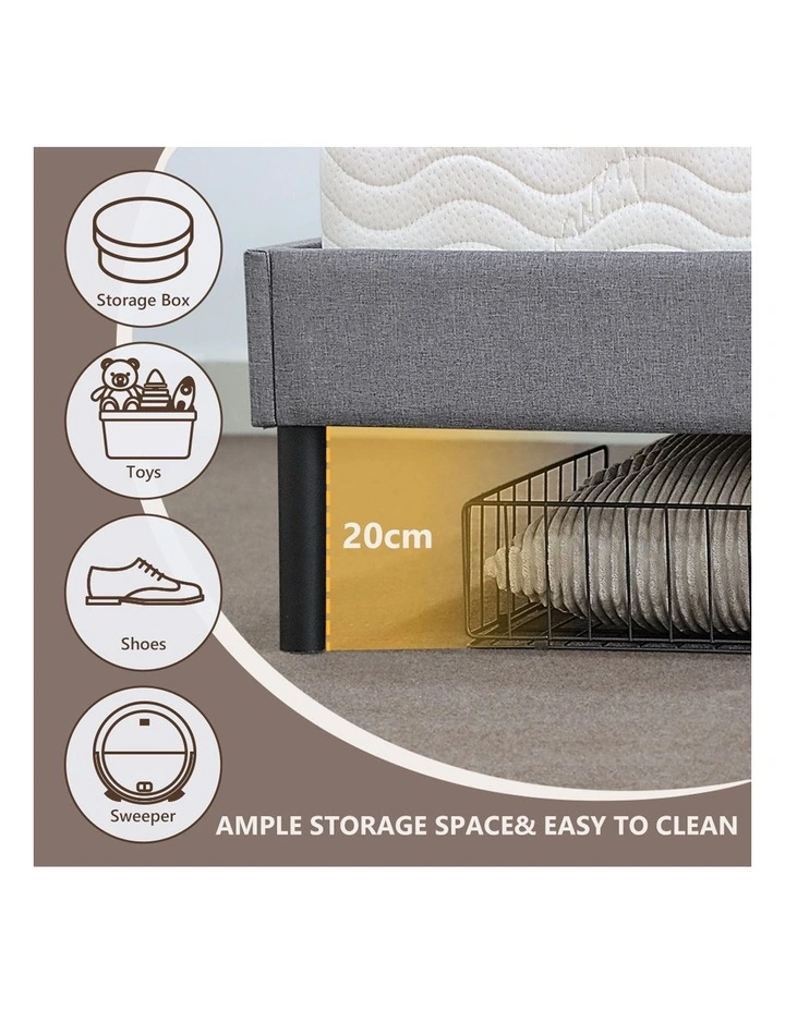 Double Platform Bed Frame With Upholstered Headboard Strong Wooden Slats in Gray image 6