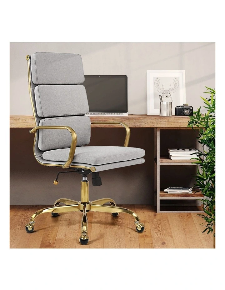 Office Desk Chair Height Adjustable in Light Grey/Gold image 2