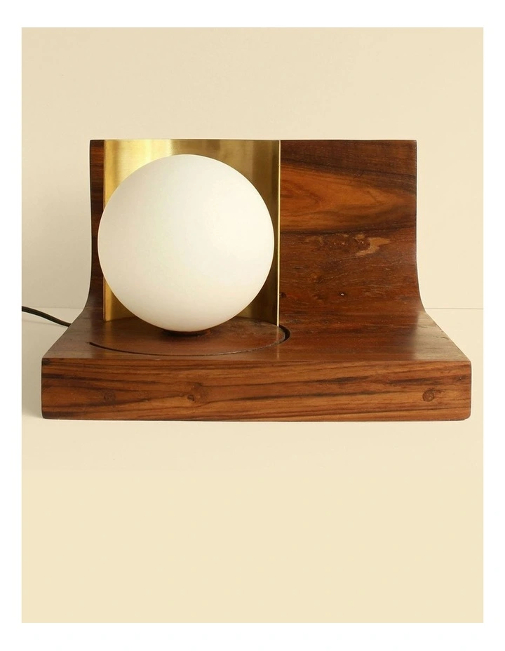 Hand-Cut Reclaimed Teak Wood Moving Shade Lamp in Natural image 2