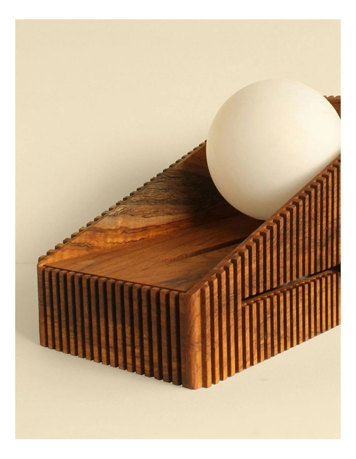 Hand-Cut Teak Wood Sliding Lamp in Natural image 2