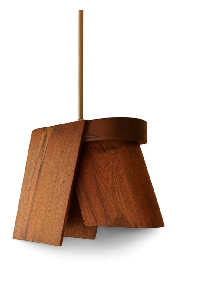 Hand Cut Reclaimed Teak Wood Pendant Light in Natural image 1
