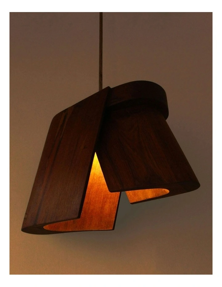 Hand Cut Reclaimed Teak Wood Pendant Light in Natural image 2