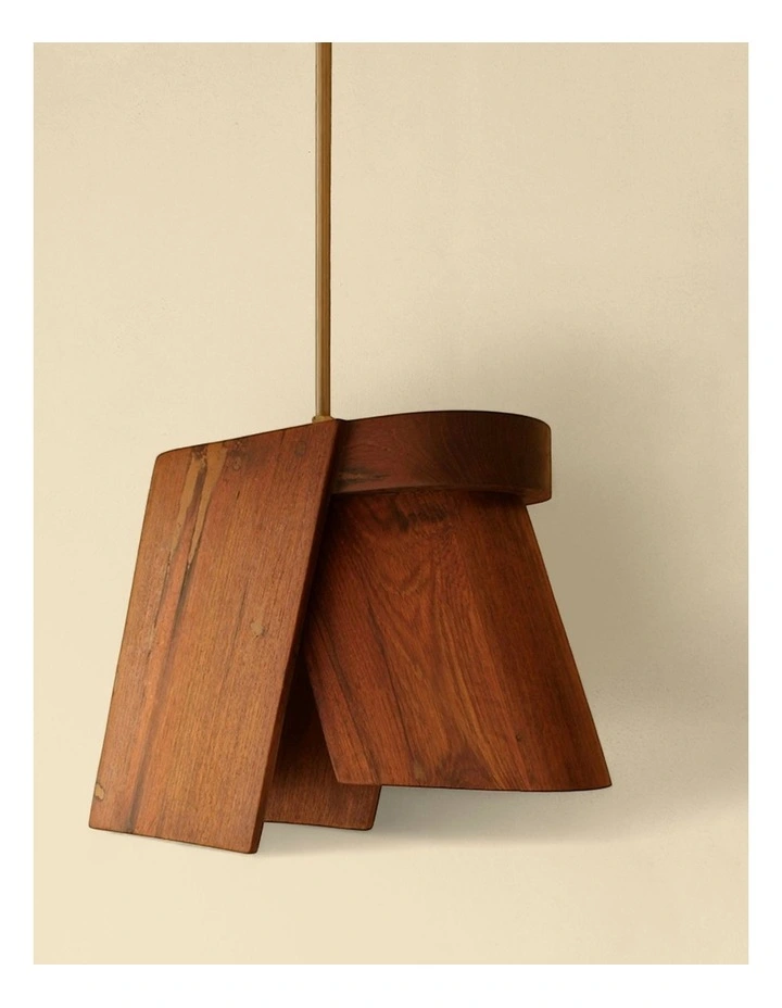 Hand Cut Reclaimed Teak Wood Pendant Light in Natural image 3