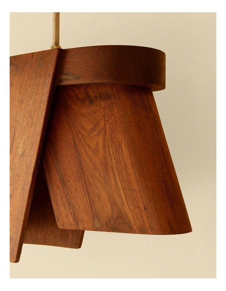 Hand Cut Reclaimed Teak Wood Pendant Light in Natural image 4