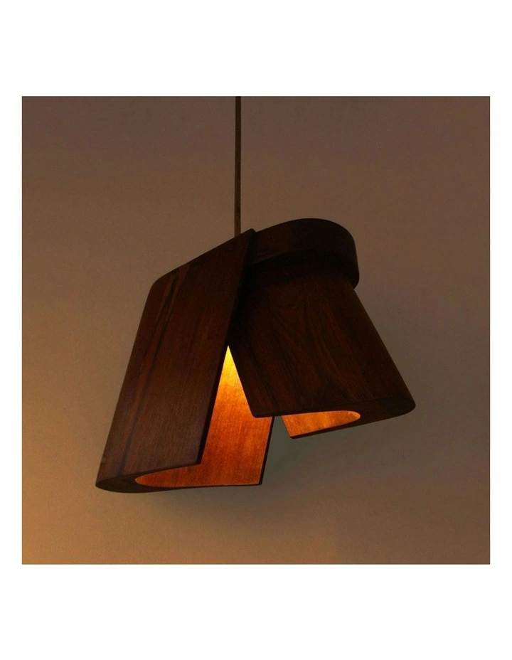 Hand Cut Reclaimed Teak Wood Pendant Light in Natural image 7
