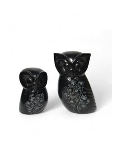 Hand Carved Stone Owl Design Bookends in Black