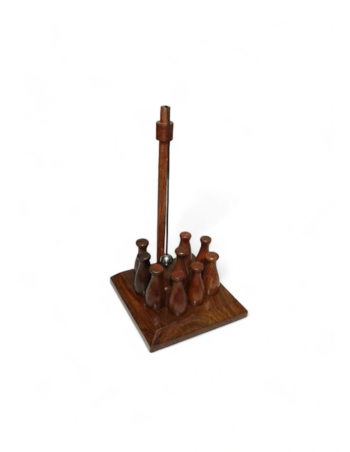 Hand-carved Sheesham Wood Turned Pins Game in Natural image 1