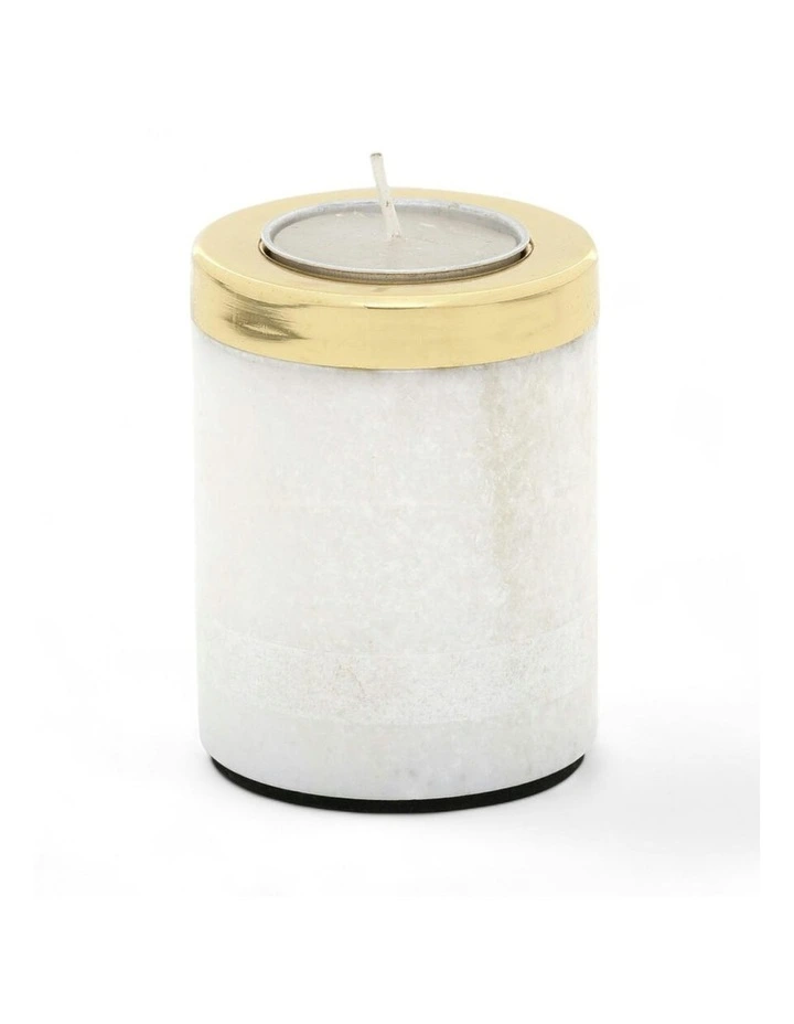 Stone-Turned Brass & White Marble Tealight Holders (Set of 2) image 4