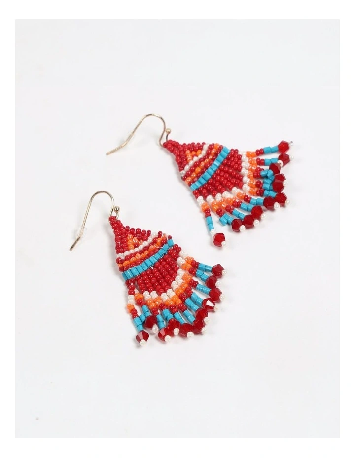 Handmade Czech Seed Beads Dangle Earrings in Red image 1