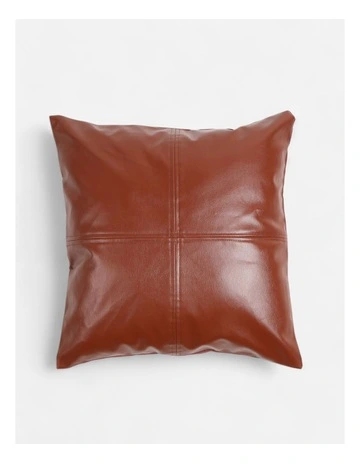 Hand Stitched 18x18 PU Leather Solid Cushion Cover in Brown