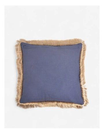Solid Cotton Linen Cushion Cover With Fringed Border in Navy