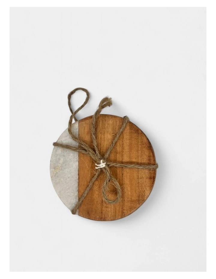 Hand Cut Mango Wood And White Marble Round Coasters Set of 4 in Brown image 3