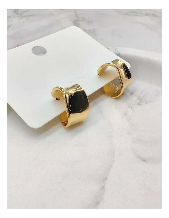 18K Gold-Layered Sculpted Contemporary Wave Hoop Earrings image 2