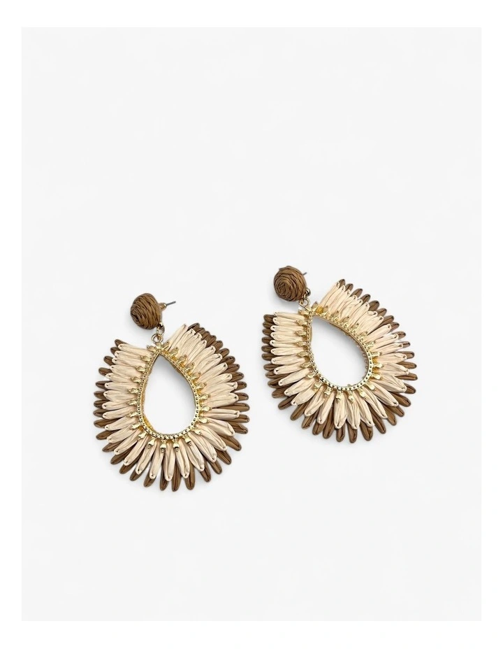 Teardrop Fan Statement Earrings in Gold & Natural Tones image 1