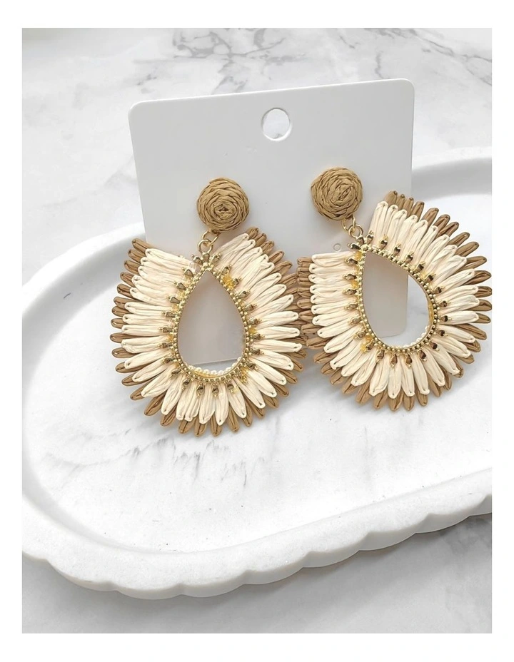 Teardrop Fan Statement Earrings in Gold & Natural Tones image 2