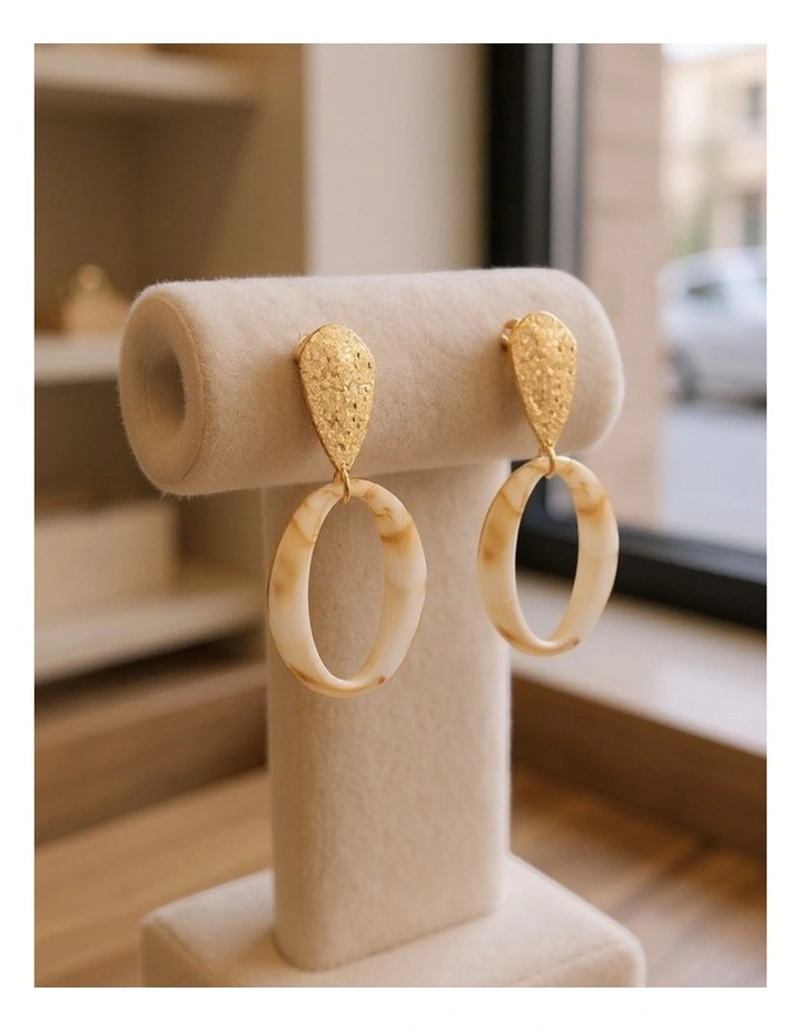 Gold And Marble-Effect Resin Hoop Drop Earrings in Multi image 2