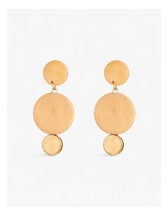 Geometric Wooden And Gold Drop Earrings in Beige