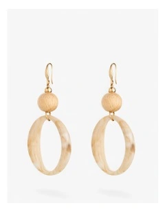 Marbled Lightweight Resin Hoop Earrings in Natural Beige