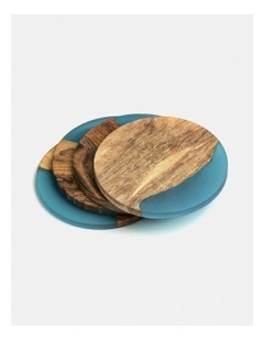 Luxury Feast Acacia Wood Coasters Set Of 4 in Turqouise