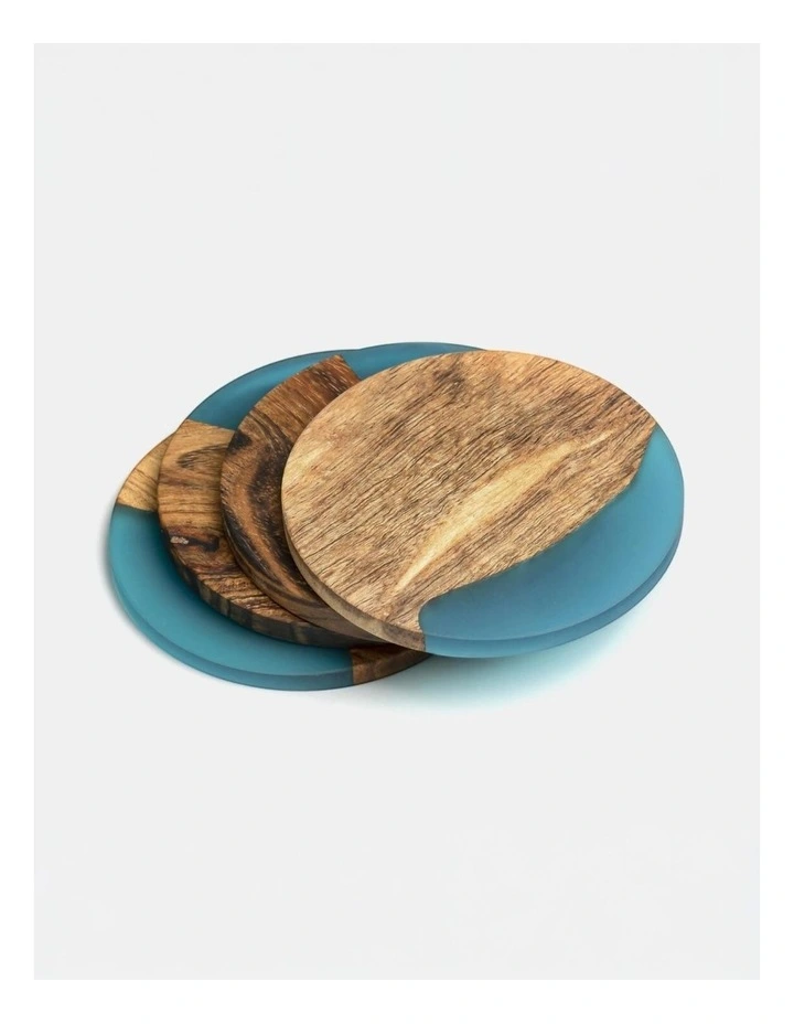 Luxury Feast Acacia Wood Coasters Set Of 4 in Turqouise image 1