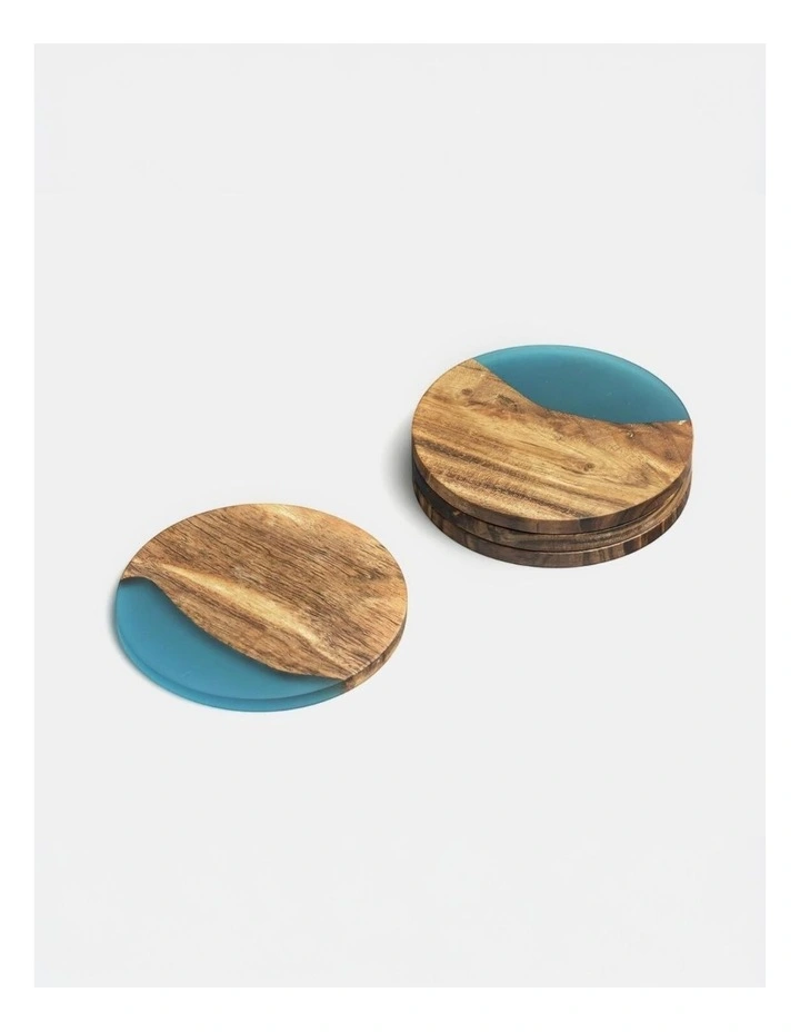 Luxury Feast Acacia Wood Coasters Set Of 4 in Turqouise image 4