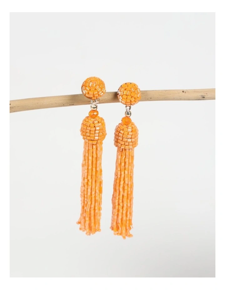 Beaded Tassel Earrings in Golden Orange image 1