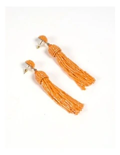 Beaded Tassel Earrings in Golden Orange