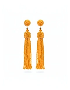 Beaded Tassel Earrings in Golden Orange